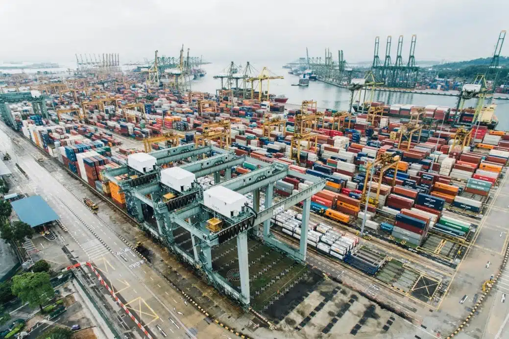 Image of a busy port terminal.