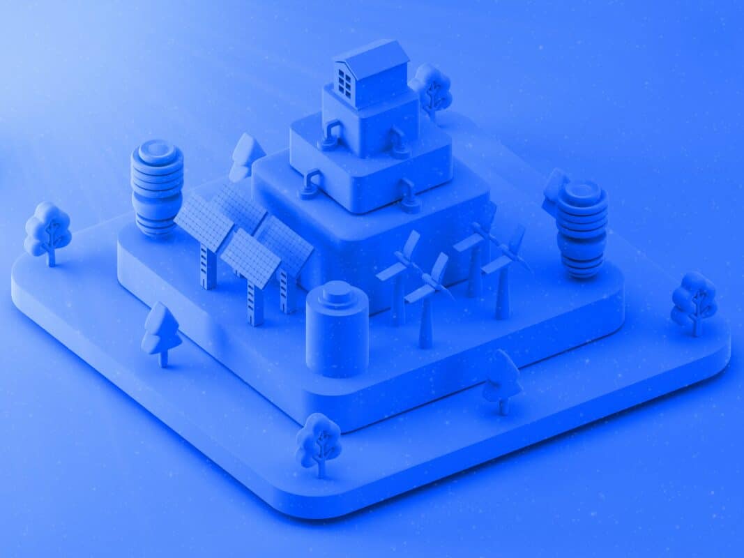 A 3D render of various constructions